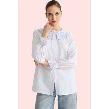 Kadın Dokuma Terrycotton Kumaş Düz Desen Regular Gömlek İş Ve Günlük Hayat Kaliteli Malzeme