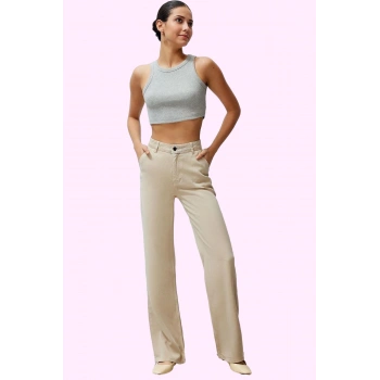 Kadın Düşük Bel Wide Leg Pantolon Liyosel Uzun Boy Casual Şıklık Yaz Aylarının Vazgeçilmezi