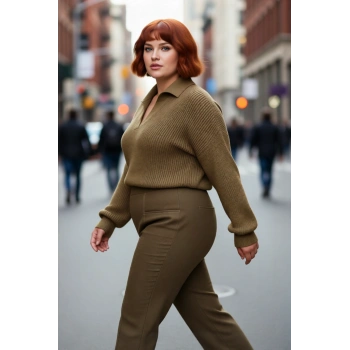 Kadın Düşük Kol Polo Yaka Selanik Örgü Kalın Akrilik Triko Kazak Kış İçin Basic Şıklık Kaliteli