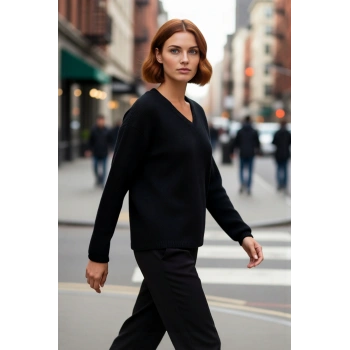 Kadın Düşük Kol V Yaka Triko Kazak Regular Kalıp İle Kış Şıklığı ve Konfor Bir Arada Kaliteli