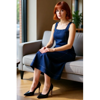 Kadın Düz Desen Askılı Bodycon Midi Denim Elbise Şık ve Rahat Günlük Kombinler İçin Kaliteli