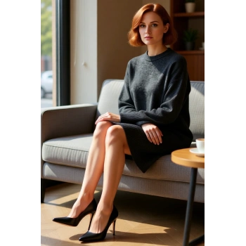 Kadın Düz Desen Bisiklet Yaka Shift Kalıp Uzun Kollu Triko Elbise Günlük Şıklık İçin İdeal