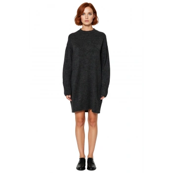 Kadın Düz Desen Bisiklet Yaka Shift Kalıp Uzun Kollu Triko Elbise Günlük Şıklık İçin İdeal