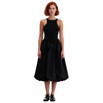 Kadın Düz Desen Kolsuz Yüksek Yaka Midi Boy Balon Etek Abiye Parti Elbisesi Polyester Karışımlı