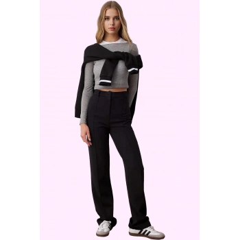 Kadın Düz Desen Regular Pantolon Yüksek Bel Rahat Kesim Günlük Hafta Sonu Kaliteli Malzeme