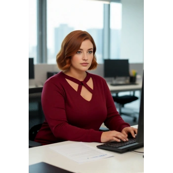 Kadın Düz Desen V Yaka Cut Out Detaylı Triko Kazak Regular Kalıp Uzun Kollu Basic Stilli Kaliteli