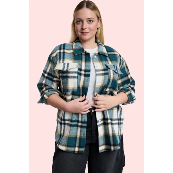 Kadın Ekoseli Uzun Kol Kışlık Dokuma Gömlek Büyük Beden Günlük Hafta Sonu Kaliteli Malzeme