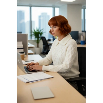 Kadın Ekru Gömlek Yaka Regular Kesim Saç Örgü Desenli Düşük Kol Triko Kazak Günlük Kullanım