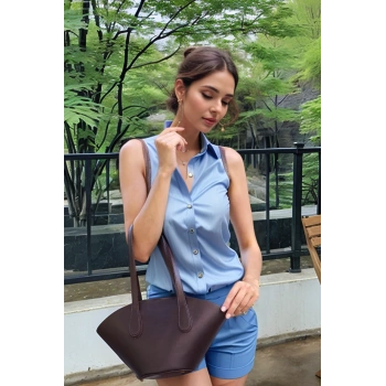 Kadın El ve Omuz Kullanımlı Çıkarılabilir Cüzdanlı Modern Kesim Shopper Çanta