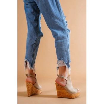 Kadın Elegant Ayakkabı Arkası Açık Dolgu Topuklu Ayakkabı Özel Tasarım Abiye Ayakkabı