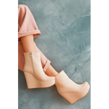 Kadın Elegant Ayakkabı Dolgu Topuk Fermuarlı Bot Daina Özel Tasarım Abiye Ayakkabı