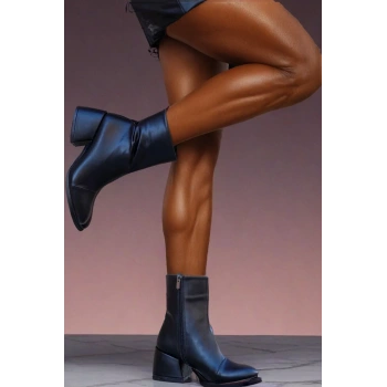 Kadın Elegant Ayakkabı Kısa Kalın Topuk Bot Özel Tasarım Abiye Ayakkabı