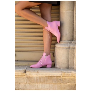 Kadın Elegant Ayakkabı Kısa Topuklu Bağcıklı Bot Özel Tasarım Abiye Ayakkabı