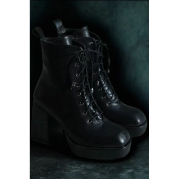 Kadın Elegant Ayakkabı Platform Topuklu Bağcıklı Bot Özel Tasarım Abiye Ayakkabı