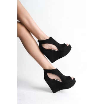 Kadın Elegant Ayakkabı Yanı Açık Dolgu Topuklu Ayakkabı Özel Tasarım Abiye Ayakkabı