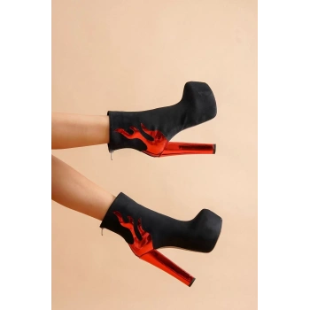 Kadın Elegant Ayakkabı Yüksek Topuk Alevli Bot Özel Tasarım Abiye Ayakkabı