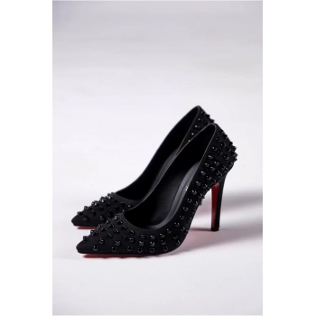 Kadın Elegant Ayakkabı Zımbalı Yüksek Topuklu Ayakkabı Özel Tasarım Abiye Ayakkabı