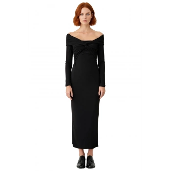 Kadın Fashion Forward Düz Desen Uzun Kollu Bodycon Örme Midi Elbise Özel Günlerin Vazgeçilmezi