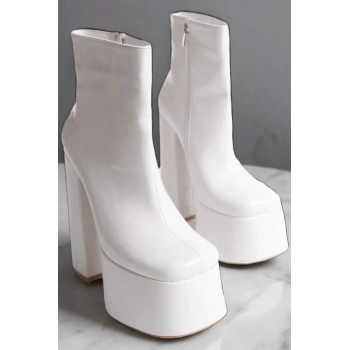 Kadın Fermuarlı Yüksek Platform Topuklu Bot Modern Şık Tasarım