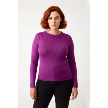 Kadın Fitilli Bodycone İnce Triko Bluz Bisiklet Yaka Standart Kol Günlük Şık Kombinler İçin İdeal