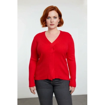 Kadın Fitilli V Yaka Düğüm Detaylı Akrilik Triko Kazak Şık ve Modern Günlük Kombinler İçin