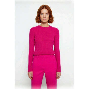 Kadın Fitted Bisiklet Yaka Uzun Kollu Triko Kazak Basic Düz Desen Akrilik Materyal Kış Konforu