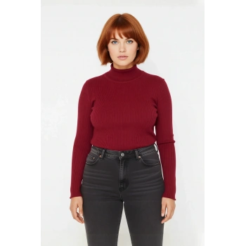 Kadın Fitted Dik Yaka Uzun Kollu Fitilli İnce Akrilik Triko Kazak Günlük Şıklık Sunar Modern Basic