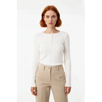 Kadın Fitted İspanyol Kol Uzun Kollu Triko Kazak Kış Sezonu Şık Bisiklet Yaka Gündüz Gece Kombin