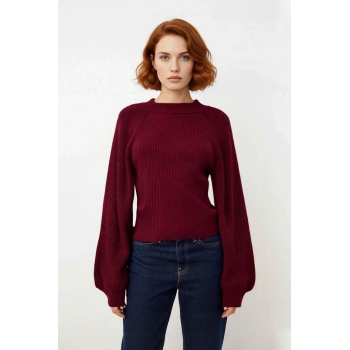 Kadın Fitted Kalıp Dik Yaka Triko Kazak Fitilli Dokuma Uzun Kollu Günlük Şık Kışlık Giyim Seçeneği