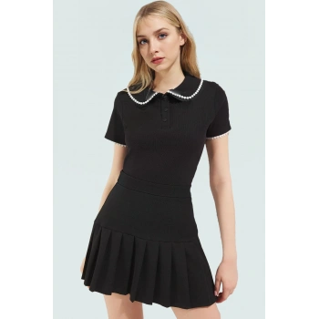 Kadın Fitted Kaşkorse Örme Bluz Bebe Yaka Yazlık Günlük Kullanım İçin