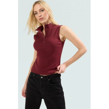 Kadın Fitted Kolsuz Modal Bluz Dik Yaka Yazlık Rahat Ve Şık Kullanım Özel Tasarım