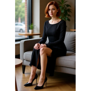 Kadın Fitted Midi Elbise Kayık Yaka Uzun Kollu Yırtmaçlı Örme Kumaşıyla Şık Ve Rahat Bir Stil Sunar