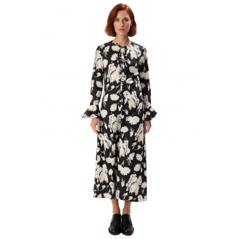 Kadın Fiyonklu Maxi Boy A line Çiçekli İspanyol Kol Bisiklet Yaka Şık Dokuma Elbise Kaliteli