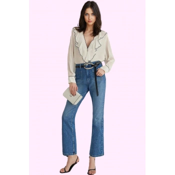 Kadın Flare Jean Denim Pamuk Casual Crop İspanyol Paça Günlük Kullanım Yaz Aylarının Vazgeçilmezi