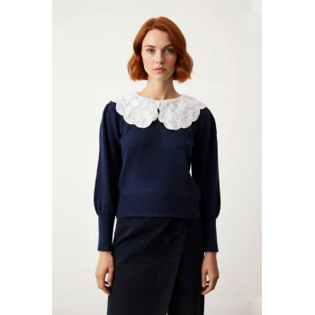 Kadın Garnili Gömlek Yaka Regular Kalıp Triko Kazak Kışlık Soğuk Havalarda Şık Seçiminiz Kaliteli