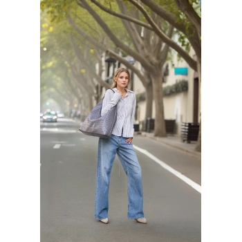 Kadın Geniş Hacimli Örgü Desenli Yumuşak Suni Deri Günlük Omuz Çantası Mükemmel Uyum Özel Tasarım