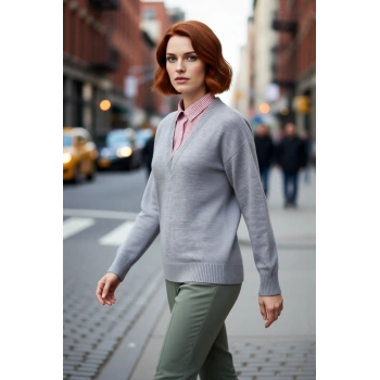 Kadın Geniş Kalıp Akrilik Triko Kazak Düşük Kollu Modern Ofis ve Günlük Kombinler İçin Kaliteli