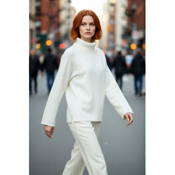 Kadın Geniş Kalıp Balıkçı Yaka Triko Kazak Soğuk Havalarda Şıklığı Ve Konforu Bir Arada Sunuyor