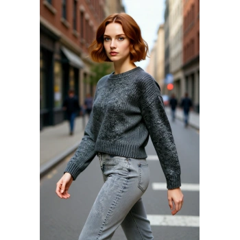 Kadın Geniş Kalıp Kalın Dokulu Bisiklet Yaka Düşük Kol Triko Kazak Soğuklara Özel Konforlu Seçim