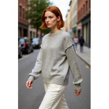 Kadın Geniş Kalıp Triko Kazak Soğuk Havalar İçin Konforlu Bisiklet Yaka Uzun Kollu Stil Kaliteli