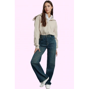 Kadın Geniş Paça Jean Pantolon Yüksek Bel Pamuk Tüm Sezonlar İçin Yaz Aylarının Vazgeçilmezi