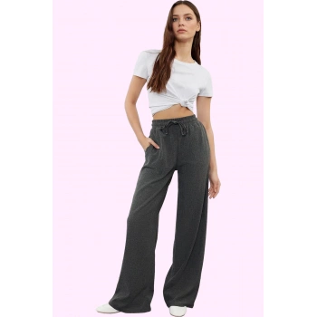 Kadın Geniş Paça Örme Pantolon Düz Desen Normal Bel Rahat Günlük Yaz Aylarının Vazgeçilmezi