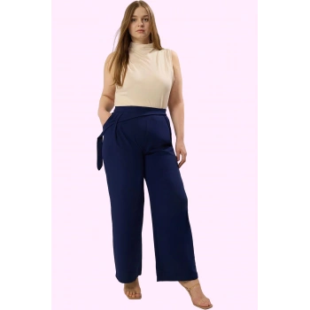 Kadın Geniş Paça Pantolon Polyester Dokuma Kumaş İş Hayatının Şıklığı Yaz Aylarının Vazgeçilmezi