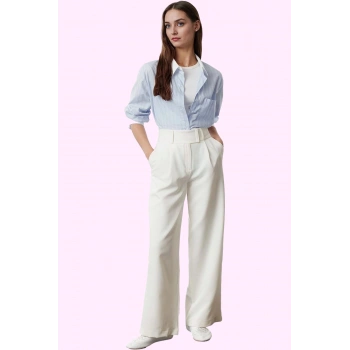 Kadın Geniş Paça Pantolon Yüksek Bel Detaylı Rahat Ve Şık Günlük Kullanım Kaliteli Malzeme