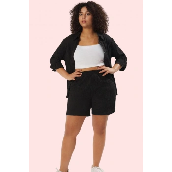 Kadın Geniş Paça Relaxed Fit Örme Şort Dokulu Kumaş Rahat Günlük Yaz Aylarının Vazgeçilmezi