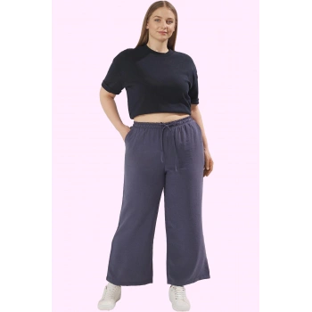 Kadın Geniş Paça Relaxed Pantolon Uzun Boy Finike Dokuma Günlük Kullanım Dayanıklı Malzeme