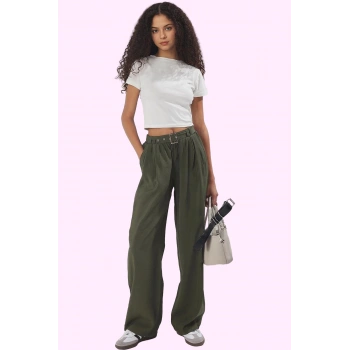 Kadın Geniş Paça Wide Leg Pantolon Kemerli Yazlık Günlük Kullanım Yaz Aylarının Vazgeçilmezi