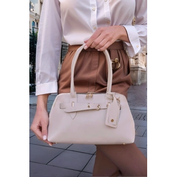 Kadın Gold Aksesuarlı Retro Dik Formlu El ve Omuz Çantası Günlük ve Klasik Kullanıma Uygun