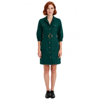 Kadın Gömlek Elbise Balon Kol Truvakar Boy Kemerli Düz Dokuma %100 Pamuk Günlük Şıklık Kaliteli