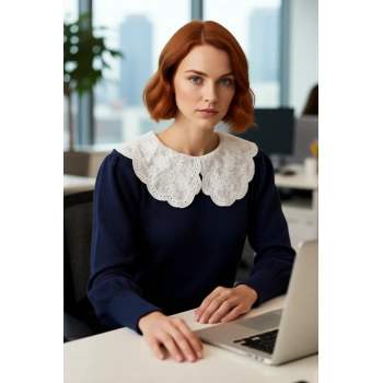 Kadın Gömlek Yaka Detaylı Triko Kazak Regular Kalıbı İle Kışlık Günlük Şıklık Sunuyor Kaliteli